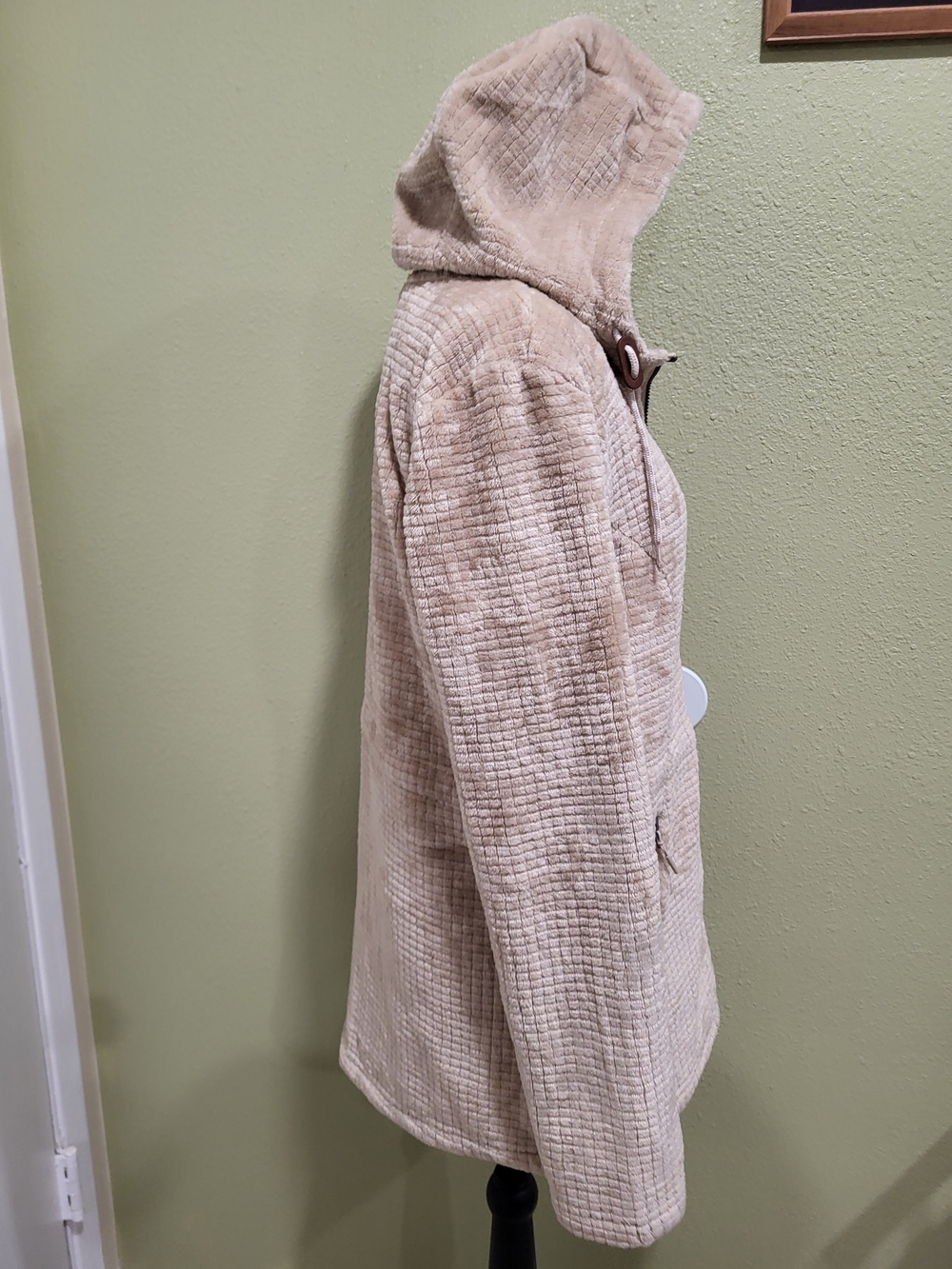 Free Country Women's Grid Butter Pile Anorak Beige Hooded Jacket Size Small. - Picture 5 of 6